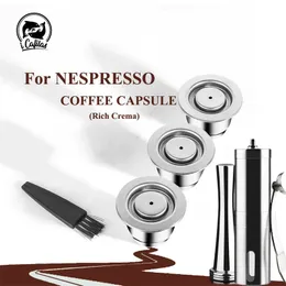 For Nespresso Reusable Coffee Capsule Stainless Steel Filters Espresso Crema Cup for Inissia & Pixie Coffee Maker Grinder Tool 210326