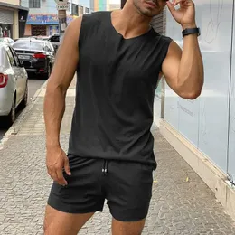 Men's Tracksuits Men Sets Solid Color Vacation O-neck Sleeveless T Shirt & Shorts Two Pieces Streetwear Casual Suits S-5XL INCERUNMen's