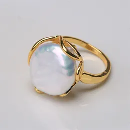 Baroqueonly Natural Freshwater Baroque Pearl Ring Retro Style 14K Anmärkningar Guld Oregelbunden Shaped -knapp RFD 220726