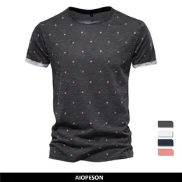 aiopeson dot 인쇄 인쇄 남성용 짧은 슬리브 티셔츠 100% 면화 캐주얼 남성 Tshirts 여름 상판 의류 220615