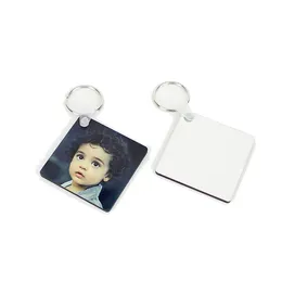 3mm Chritmas Decoration Sublimation Keychain MDF Square Wooden Key Pendant with Key Rings Heat Transfer Double-Side Printed Ornament