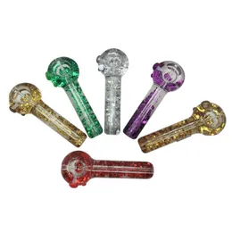 Pipes de vidro grossos de pirex colorido líquido glitter líquido enchimento manual Pipes handpipes congeláveis ​​brilho de tubo de água no tanque de tabaco portátil escuro tigela tigela luminosa porta -fumantes