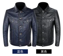 Herrenjacken schwarze blaue Herren lässig echte Ledermantel Motorradjacke Cowhide Autumn Slim Fit Short Style Coatmen's's