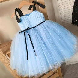 Kids Dress For Girls Strap Tulle Fluffy Princess Eleagnt Party Tutu Prom Dresses Children Wedding Evening Bowknot Gown 15 Years 220707