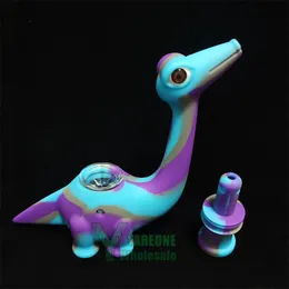 Unbreakable Hookah Silicone Dinosaur Pipe Bubbler Water Bong Set Dual-use Multi Colors Plastic Tobacco Hand Pipe Durable YAREONE