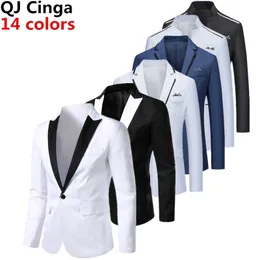Stylowe męskie marynarki blezer swobodny Slim Fitness Formal One Button Office Suit Blazer Coat Top White Handlak Masculino Blazers Men 220801