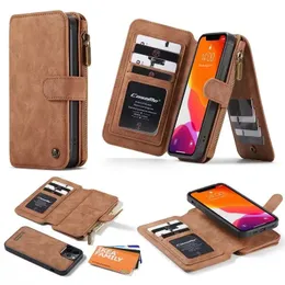 Caseme 2in1 Luxury äkta läderplånbokfodral Kickstand Cards Slot Zipp0er för iPhone13 12 Pro Promax X Xs Max 7 8 Plus Samsung S22 S21 Note20 Fall Cover