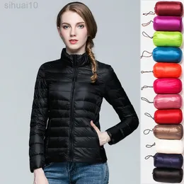 Down Parka Women Ultra-Light Down Down Down Jacket Осень зимняя стройная короткая шорт-капюшонная теплая белая утка.