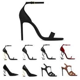 Kvinnor klänningskor höga klackar guld trippel svart röd lyx kvinnor lady designer sandaler öppet tå party bröllop kontor pumpar 10.5 cm