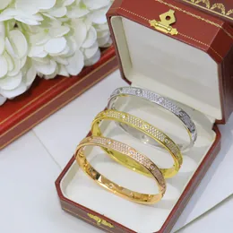 Couple Full Diamond Bangle Lovers Bracelet Aurous Gold Snap Version Rose-Gold White-Gold Gold Three Colors Available Size 17