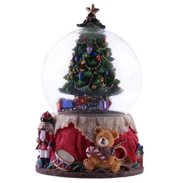 Dekorativa föremål Figurer Harts Music Box Crystal Ball Snow Globe Glass Lights Gift With Speaker Spinning Christmas Tree Crafts Desktop