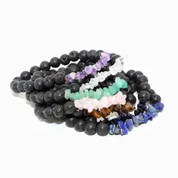 Natürliches Edelstein-Armband, unregelmäßiger Kristall, Stretch-Chip, Quarz, Amethyst-Perlen, Lava-Armbänder, Armreifen für Frauen