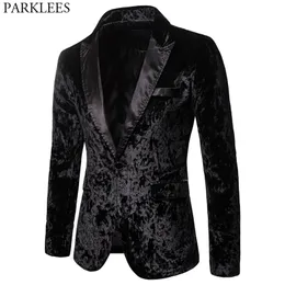 Black Gorgeous Ceremony Velvet Blazer Jacket One Button Slim Fit Stylish Velour Suit Blazer Men Party Stage Prom Blazer Hombre 201104
