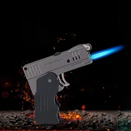 Mini Butane Gas Lighter Creative Deformable Pistol Shape Personlighetsändare Jet Flame Torch för cigarettrökning Rör DHL gratis