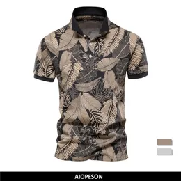 AIOPESON Poloshirts im Hawaii-Stil für Herren, 100 % Baumwolle, kurzärmelig, hochwertige Poloshirts mit Blattmuster, Sommerkleidung, 220606