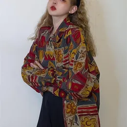 Houzhou 빈티지 블라우스 여성 90 년대 미적 대형 하라주쿠 긴 소매 레트로 셔츠 패션 스트리트웨어 한국 스타일 가을 220707