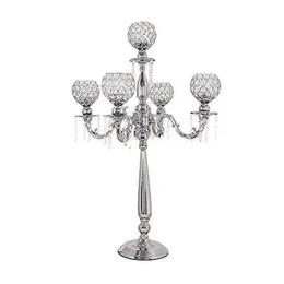 Decoração 5 Armas Metal Candelabra Home Holiday Decoration Table Centerpieces Crystal Candleds para Party Casdlestick IMAKE263