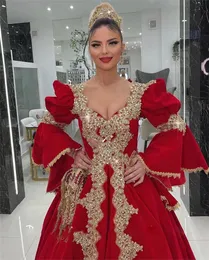 豪華な赤いアラビア語コソボイブニングドレスCaftan Applique Crystal Lace Mermaid Prom for Women Party Gowns Robe DeSoiré