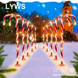 5/10 PC Decorazione natalizia Outdoor Candy Cane Luci solari Impermeabile Cortile Prato Percorso Marcatura LED Luce Navidad Decorazione T220804