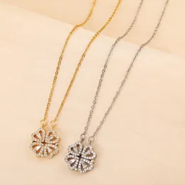 Unusual Together 4 Crystal Heart Flower Pendant Stainless Steel Necklace Gold Silver Color Chain 2 Color Gold Silver