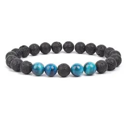 8mm Männer Frauen Verschiedene Natürliche Stein Tigerauge Strang Armbänder Schwarz Lava Rock Perlen Armband Armreifen whoelsale