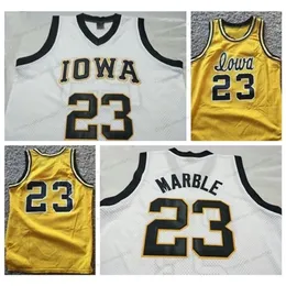 Nikivip billig anpassad #23 Roy Marble Iowa college basket tröja mäns alla sömda vita gula alla storlekar 2xs-5xl namn eller nummer vintage