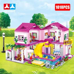 Amigos City House Holiday Holiday Villa Castle Blocks Blocks Sets Figuras da piscina DIY brinquedos para crianças Presente de aniversário de meninas 220527