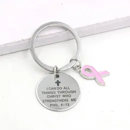 New Arrival Breast Cancer Jewelry Stainless Steel Key Chain Pink Ribbon Cancer Keychain Keyring Awareness Jewellery