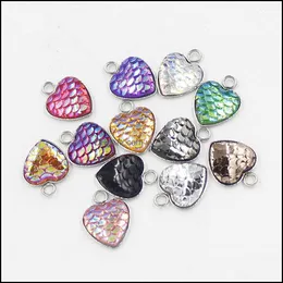 Charms Jewelry Findings Components Fashion Stainless Steel 12Mm Mermaid Scale Heart Pendant For Drusy Druzy Necklace Earrings Drop Deliver