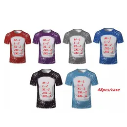 US Warehouse Sublimation Bleached T-shirt DIY Home Clothing Blank Mix Color & Size Short Sleeves B6