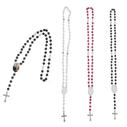 4 Colors Sublimation Necklace Heat Transfer Pendant Rosary Bead Necklace Cross Jesus Metal Pendants FY5342 0801