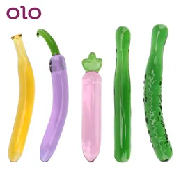 Olo Glass Anal Plug Banana Dildo Vegetable Vegetable Penis artificiale Plug di melanzane Erotico Dildos Sexy Toys per uomini donne