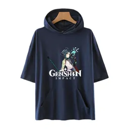 남성용 후드 땀 셔츠 게임 Genshin Impact 인쇄 자른면 Tshirt 남성 여성 풀오버 티하라 주쿠 트랙 슈트 대형 맨
