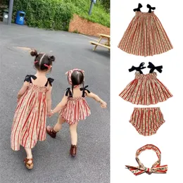 Girl Clothes Sets Summer Kids Stripe Green Flower Dress Children Casual Fashion Suspender Skirt + Shorts Two Piece Suits 220419