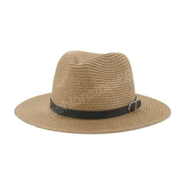 Sommarkvinnor män bred grim hatt halm strand sol hatt svart vit bälte casual hattar gorras para mujer