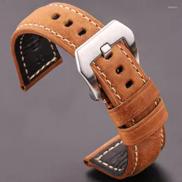 İzle Bantlar Cowhide Band Strap kadın Erkekler Mavi Yeşil Sarı Kırmızı Yağlı Balmumu Orijinal Deri Saat Bandı 20mm 22mm 24mm 26mm HELE22