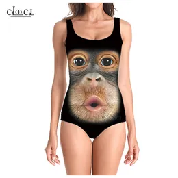 Est moda animal engraçado macaco 3d impressão onepiece swimwear mulheres natação maiô sem mangas sexy maiô 220617