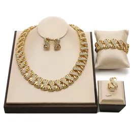 Earrings & Necklace Dubai Gold Bridal Jewelry Set Wholesale Nigerian Accessories Fashion African Beads Woman Costume SetEarrings