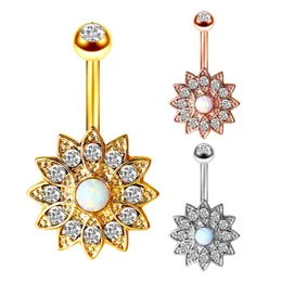 14G CZ Opal Belly Button Rings 316L Stainless Steel Flowers Body Navel Barbell For Women