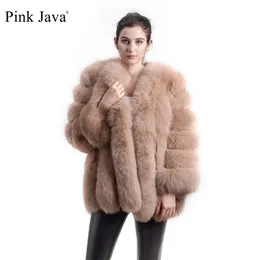 Pink Java 8128 Nya ankomst Kvinnor Vinterkläder Real Fur Coat Natural Fur Jacka Big Fur Long Sleeve 201016