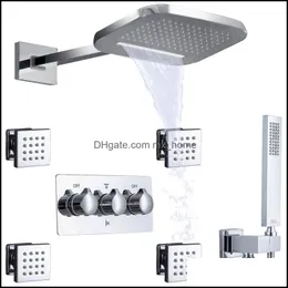 Chrome Polished Shower With Hand Hold Wall Mounted Waterfall And Rain Brass Body Bathroom Cold Mixer Rainfall Head Diverter System Drop Deli