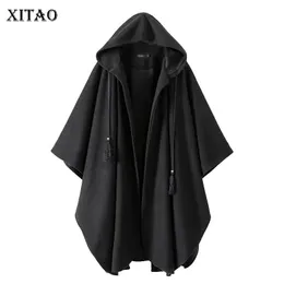 XITAO Pleated Plus Size Blends Women Fashion Hoodies Collar Drawstring Elegant Small Fresh Black Minority Blends WLD3077 201102