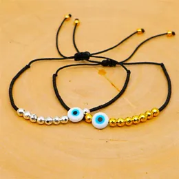 Braccialetto di fili di perline in acciaio inossidabile intrecciato di moda Bracciale in oro con occhio diabolico in acrilico Gioielli firmati Donna Braccialetti d'argento bianchi fatti a mano sudamericani