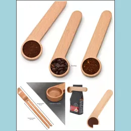 Wood Coffee Scoop With Bag Clip Tablespoon Solid Beech Measuring Tea Bean Spoon Gift Dh5012 Drop Delivery 2021 Spoons Flatware Kitchen Dini