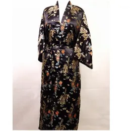 Promotion Black Men's Silk Bathrock Classic Chinese Traditional Printed Kimono Gown Storlek S M L XL XXL ZR14