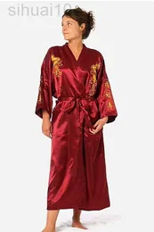 Bourgogne Chinese vrouwen Traditionele Zijde Satijn Robe Borduren Dragon Dragon Yukata bad gown eversize sml xl xxl xxxl a135 l220803