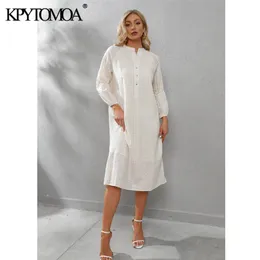 Women Fashion Hollow Out Embroidery Midi Dress Vintage Three Quarter Sleeve With Lining Female Dresses Vestidos 220526