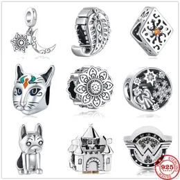 925 Sterling Silver Dangle Charm Egyptian God Cat Castle Flower Pendant Beads Bead Fit Pandora Charms Bracelet DIY Jewelry Accessories