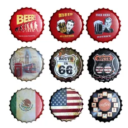 Bar Pub Club Retro Decoration Beer Bottle Cap Round Wall Sign Metal Tin Signs Plate Art Plaques Garage Home Decor Iron Painting T200319