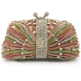 Purse Rhinton Clutch Ladi Evening Party Bag for Women Luxury Handbags Magenta Color Wedding Purs
